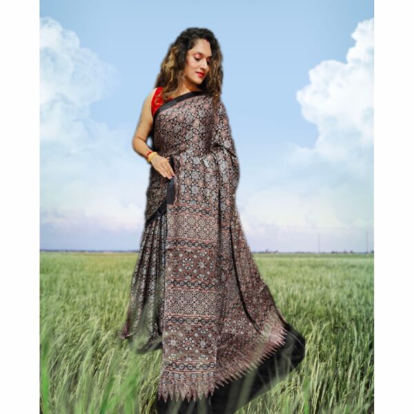 Ajrakh Modal Silk Saree with Tissue Pallu - Hand Block Printed - YouTube