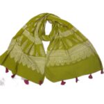 Block Printed Parrot Green Tassel Stole
