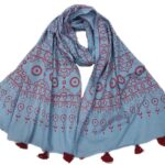 Block Printed Pastel Blue Tassel Stole