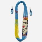 Sky Blue and Yellow Beaded Frida Kahlo Necklace set