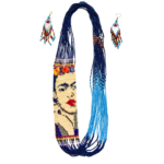 Navy Blue Beaded Frida Kahlo Necklace set