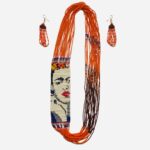 Orange Beaded Frida Kahlo Necklace set