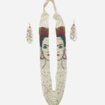 White Beaded Frida Kahlo Necklace set