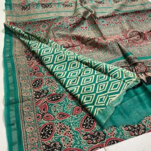 Traditional Ajrakh Chanderi silk cotton Sarees 7