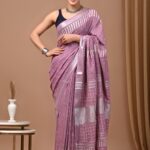 Lavender Pink Bagru Hand Block printed cotton saree