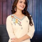Pure linen khadi Hand embroidered Kurti set