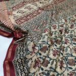 Kalamkari Hand Block printed Chanderi saree with blouse piece