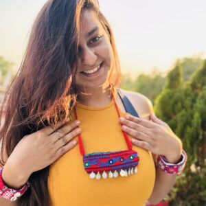 Kutch Charm Coin Embroidered Blue-Red Neckpiece.